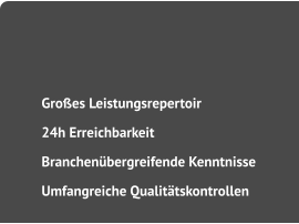 	Groes Leistungsrepertoir  	24h Erreichbarkeit  	Branchenbergreifende Kenntnisse  	Umfangreiche Qualittskontrollen